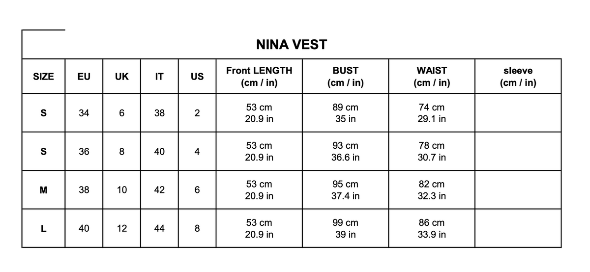 Size chart